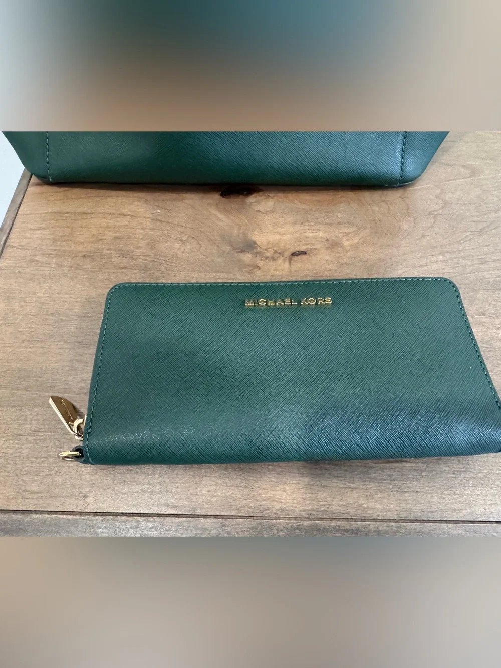 Michael Kors Forest Green Saffiano Leather Tote with Matching Wallet